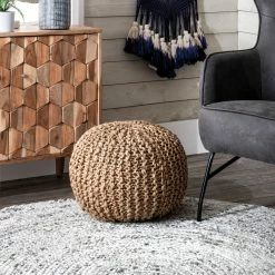 Hot Sale 🛒 nuLOOM York Classic Knitted Solid Jute Filled Ottoman Pouf 🔥